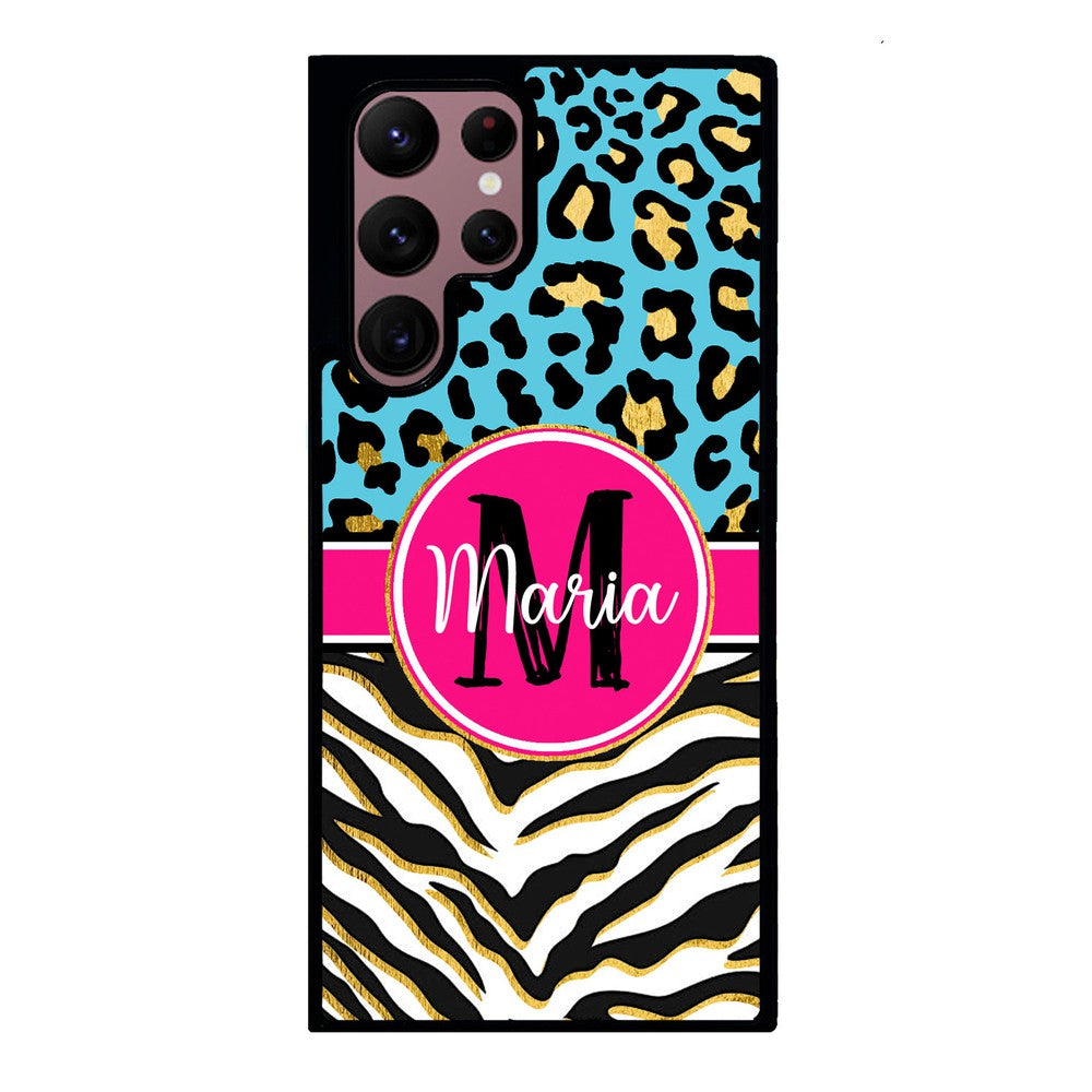 Blue Gold Foil Leopard and Zebra Skin Personalized | Samsung Phone Case