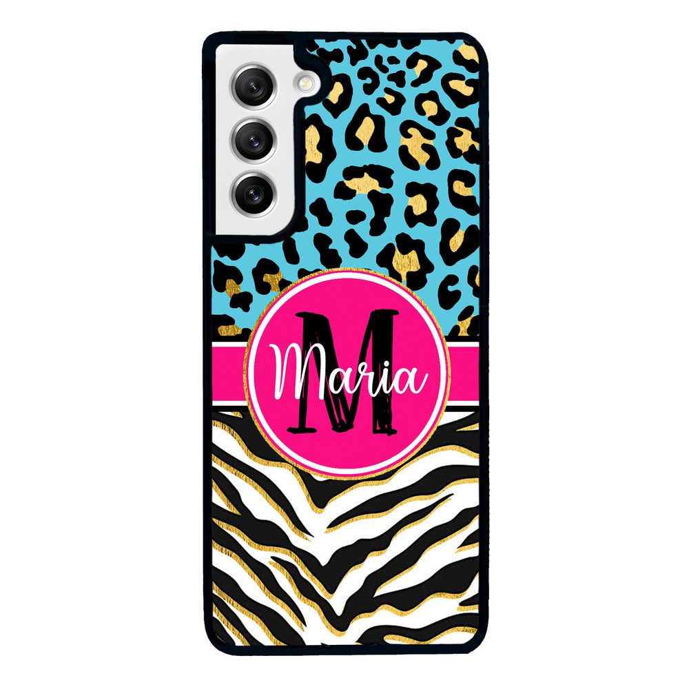Blue Gold Foil Leopard and Zebra Skin Personalized | Samsung Phone Case