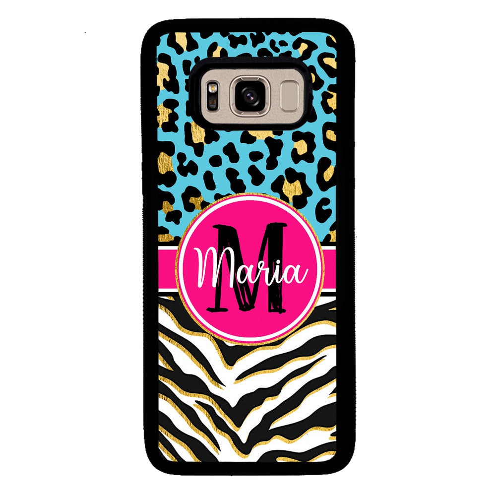 Blue Gold Foil Leopard and Zebra Skin Personalized | Samsung Phone Case
