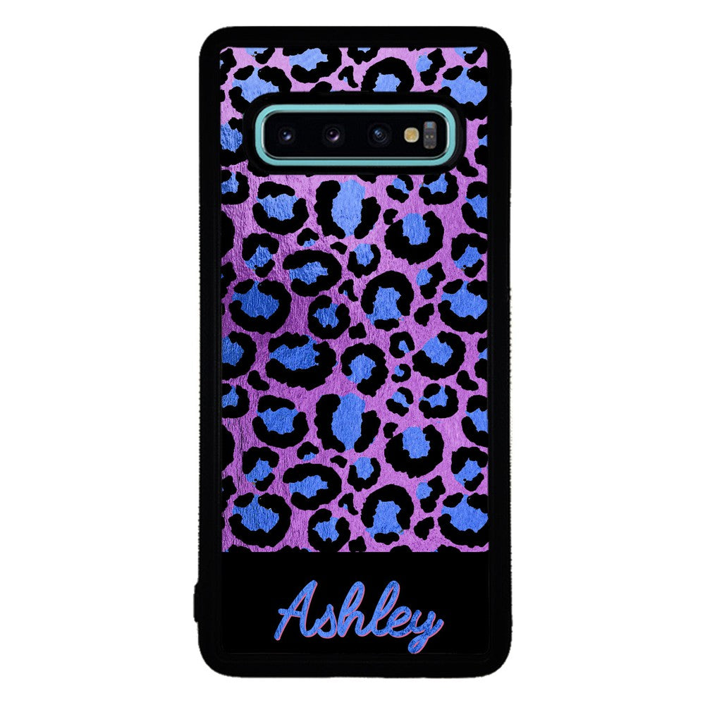Leopard Skin Purple and Blue Gold Foil Personalized | Samsung Phone Case
