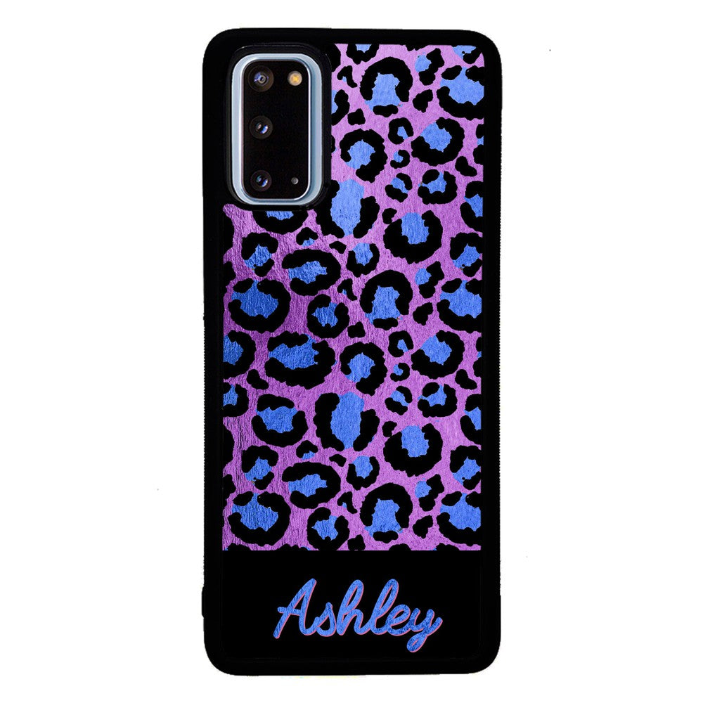 Leopard Skin Purple and Blue Gold Foil Personalized | Samsung Phone Case