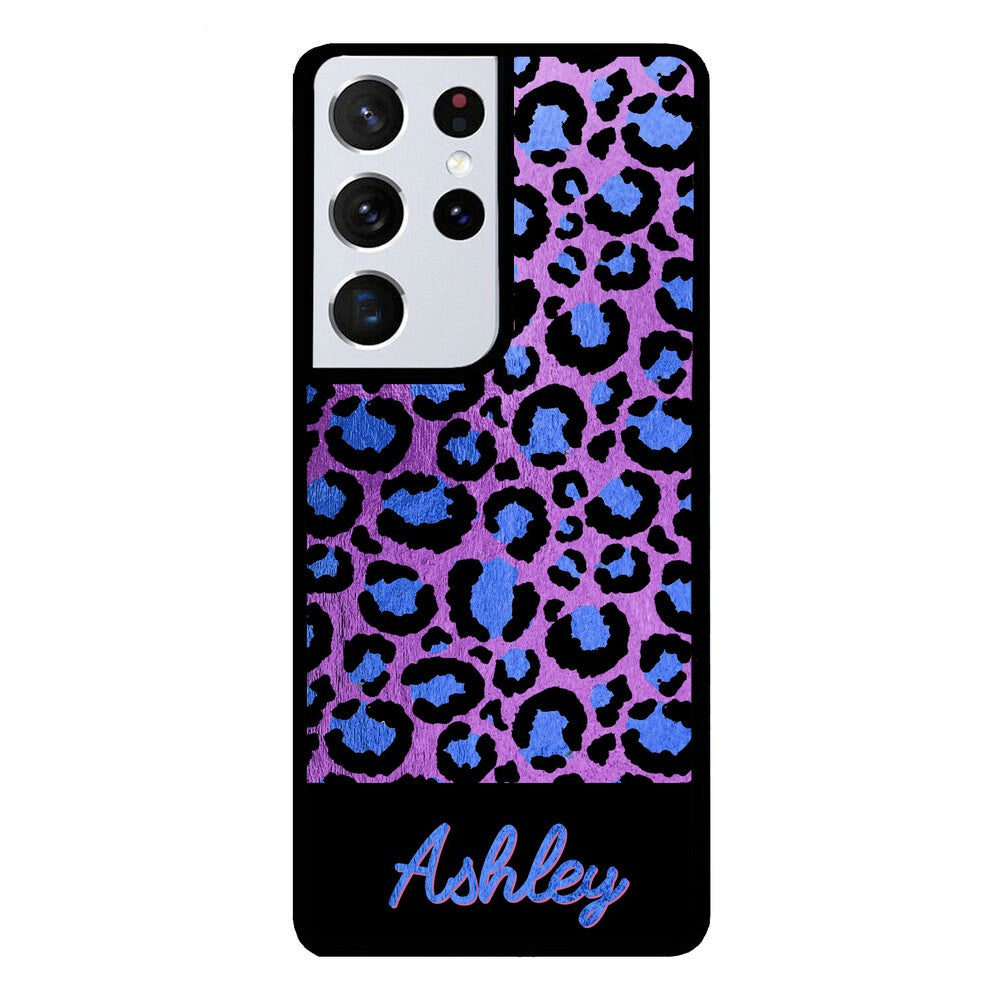 Leopard Skin Purple and Blue Gold Foil Personalized | Samsung Phone Case