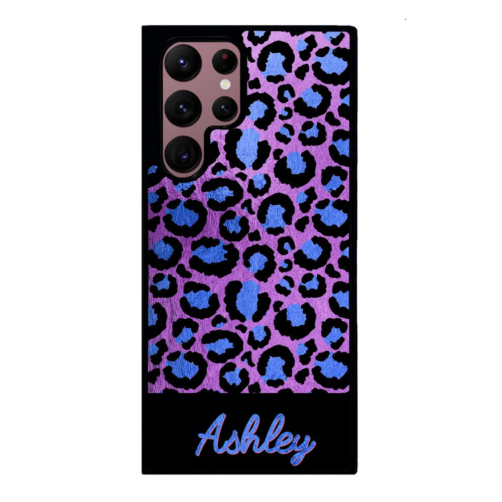 Leopard Skin Purple and Blue Gold Foil Personalized | Samsung Phone Case