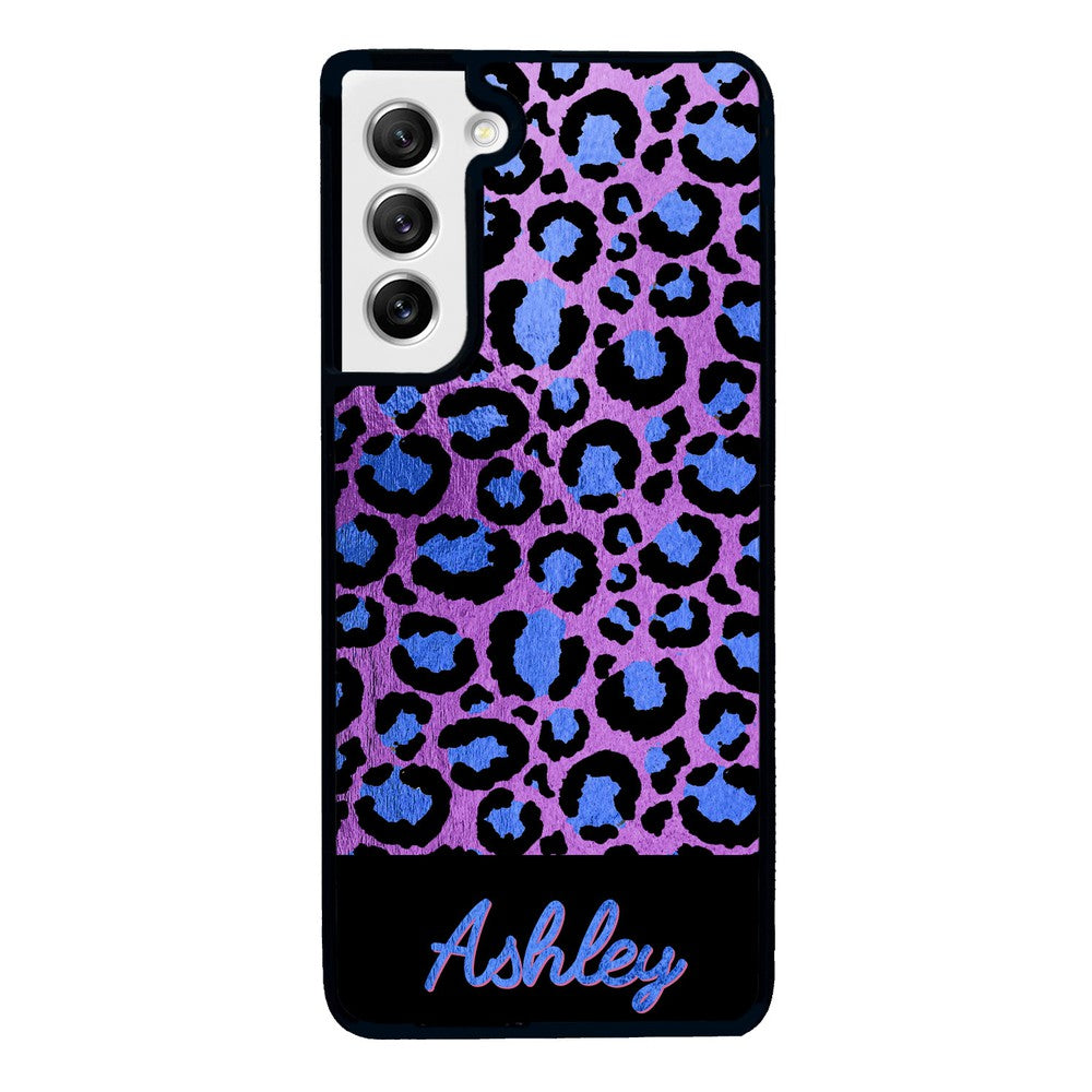 Leopard Skin Purple and Blue Gold Foil Personalized | Samsung Phone Case