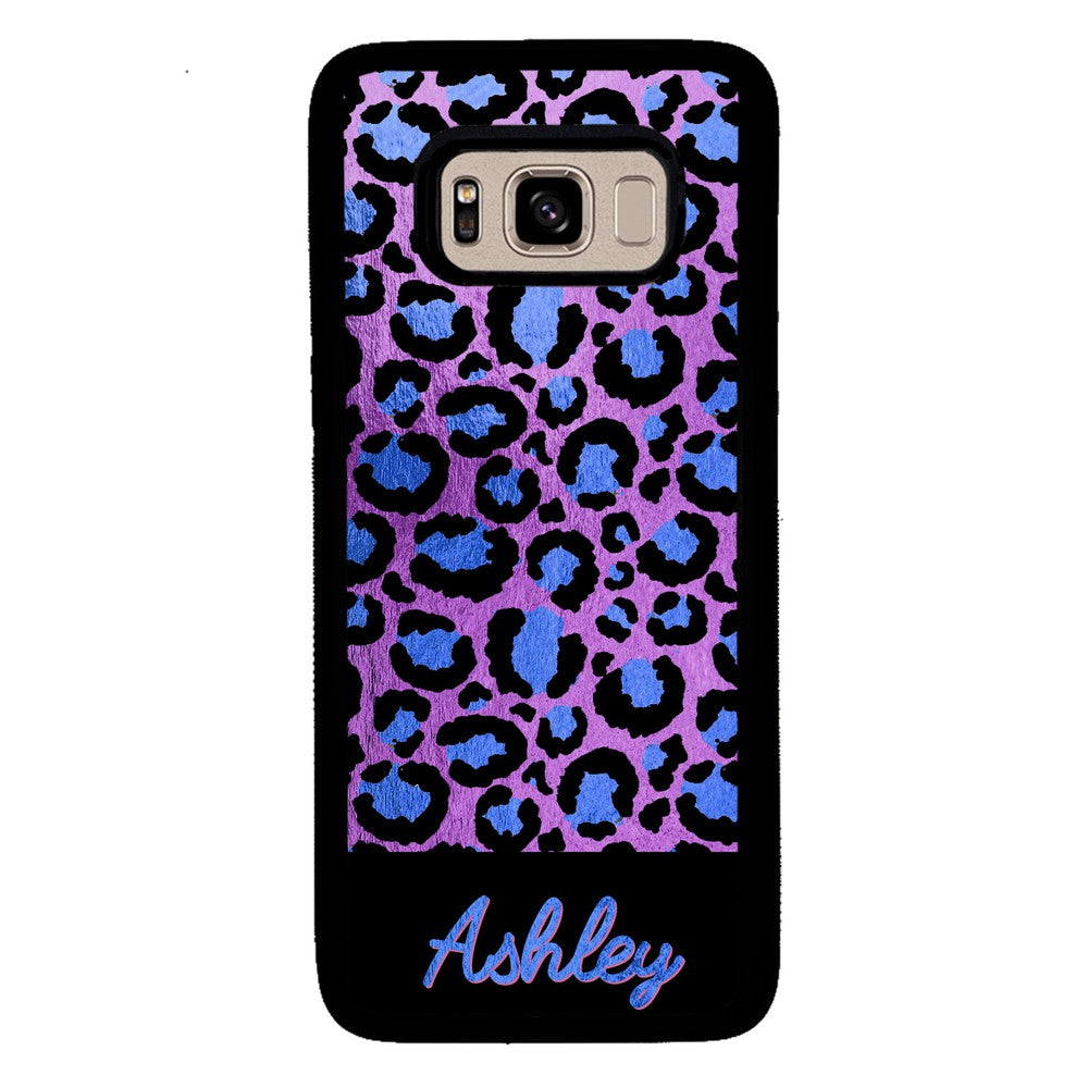 Leopard Skin Purple and Blue Gold Foil Personalized | Samsung Phone Case