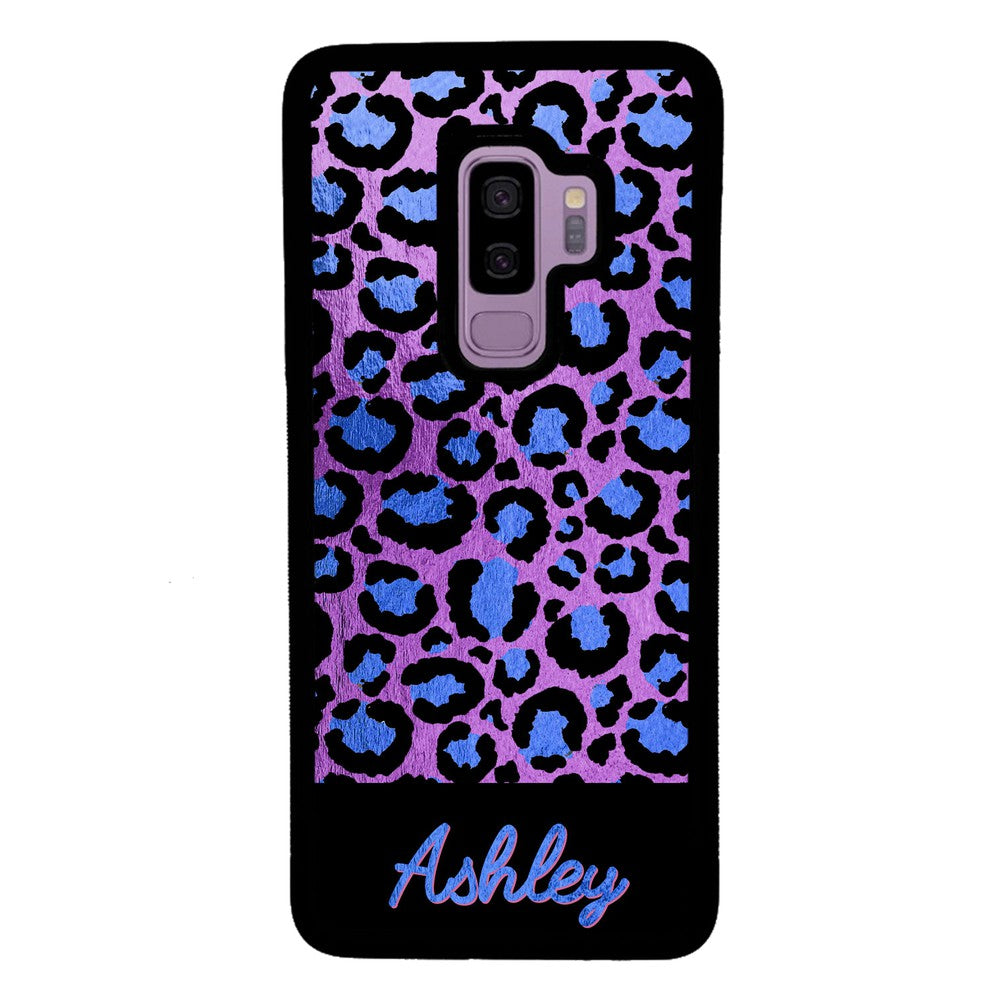 Leopard Skin Purple and Blue Gold Foil Personalized | Samsung Phone Case