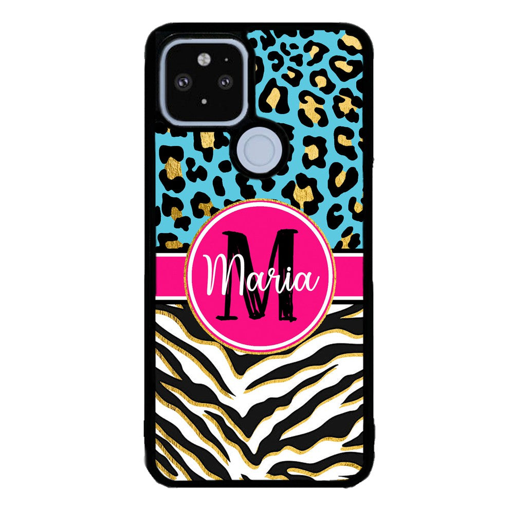 Blue Gold Foil Leopard and Zebra Skin Personalized | Google Phone Case