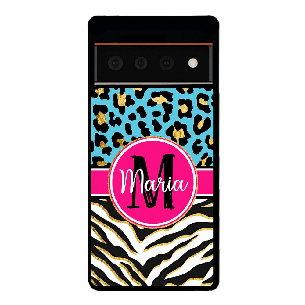 Blue Gold Foil Leopard and Zebra Skin Personalized | Google Phone Case