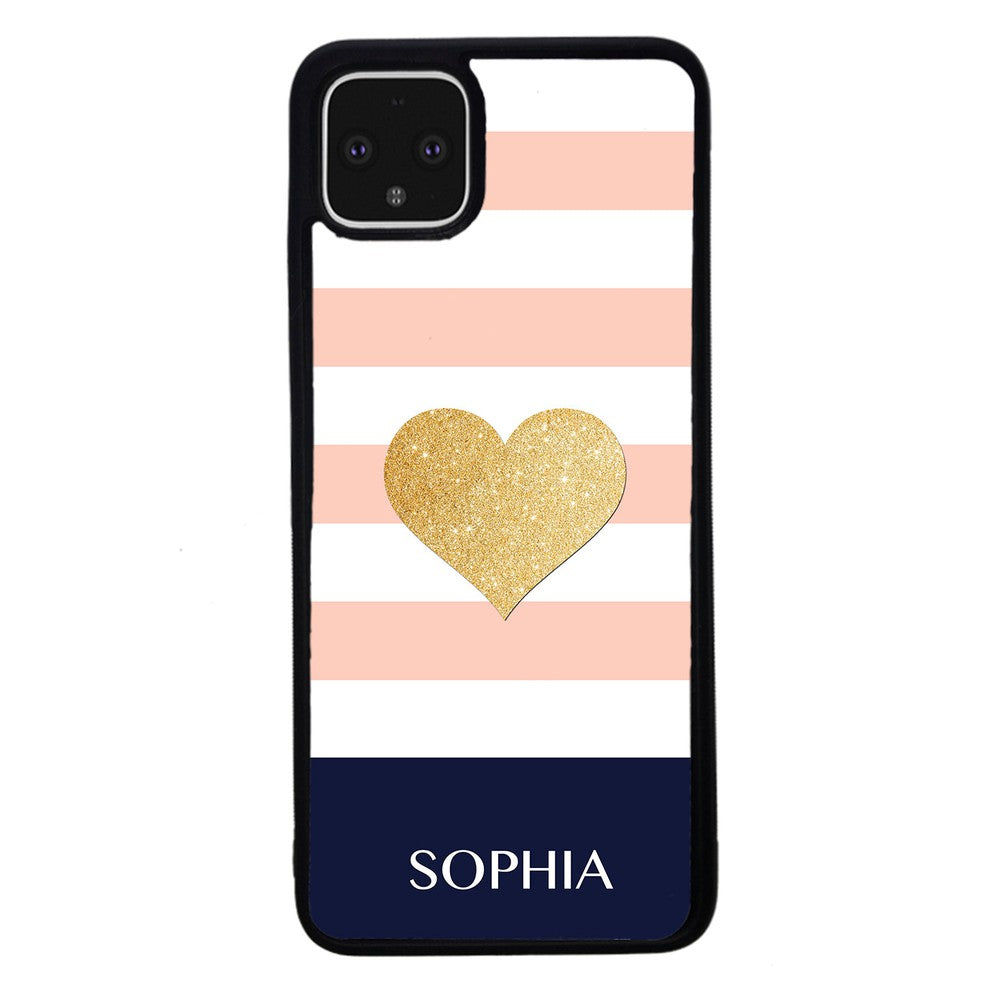 Pink White Gold Heart Personalized | Google Phone Case