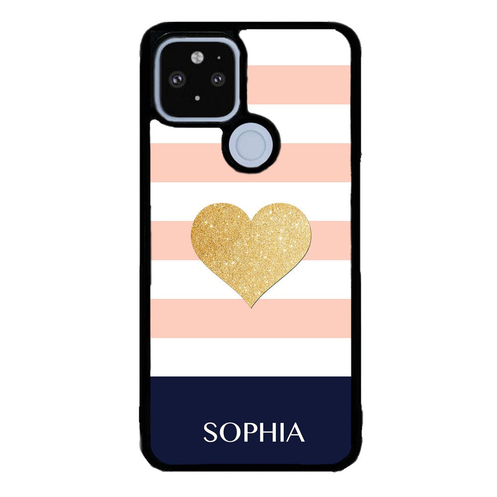 Pink White Gold Heart Personalized | Google Phone Case