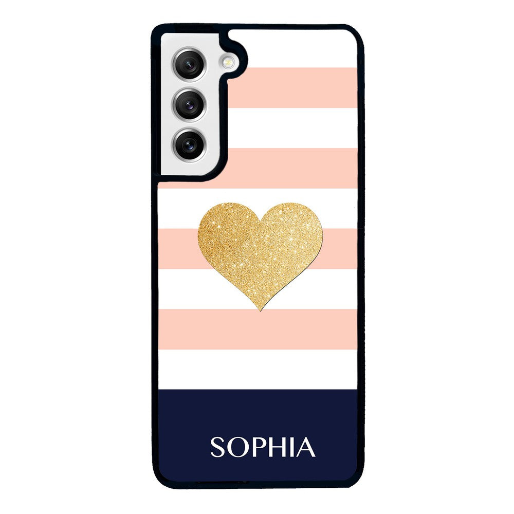 Pink White Gold Heart Personalized | Samsung Phone Case