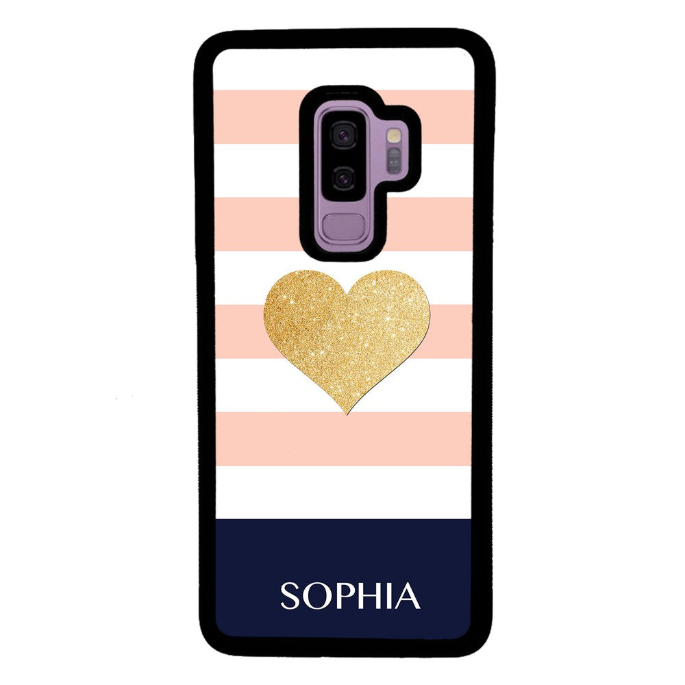 Pink White Gold Heart Personalized | Samsung Phone Case