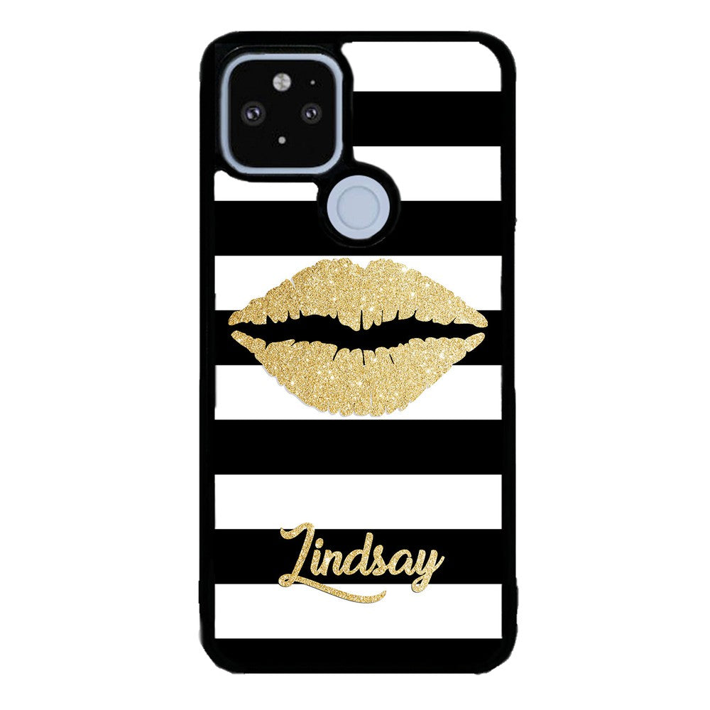 Black White Bars Gold Lips Personalized | Google Phone Case