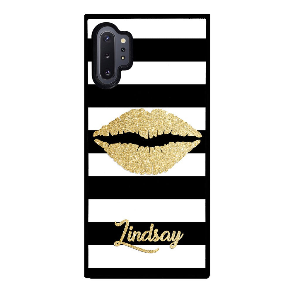 Black White Bars Gold Lips Personalized | Samsung Phone Case
