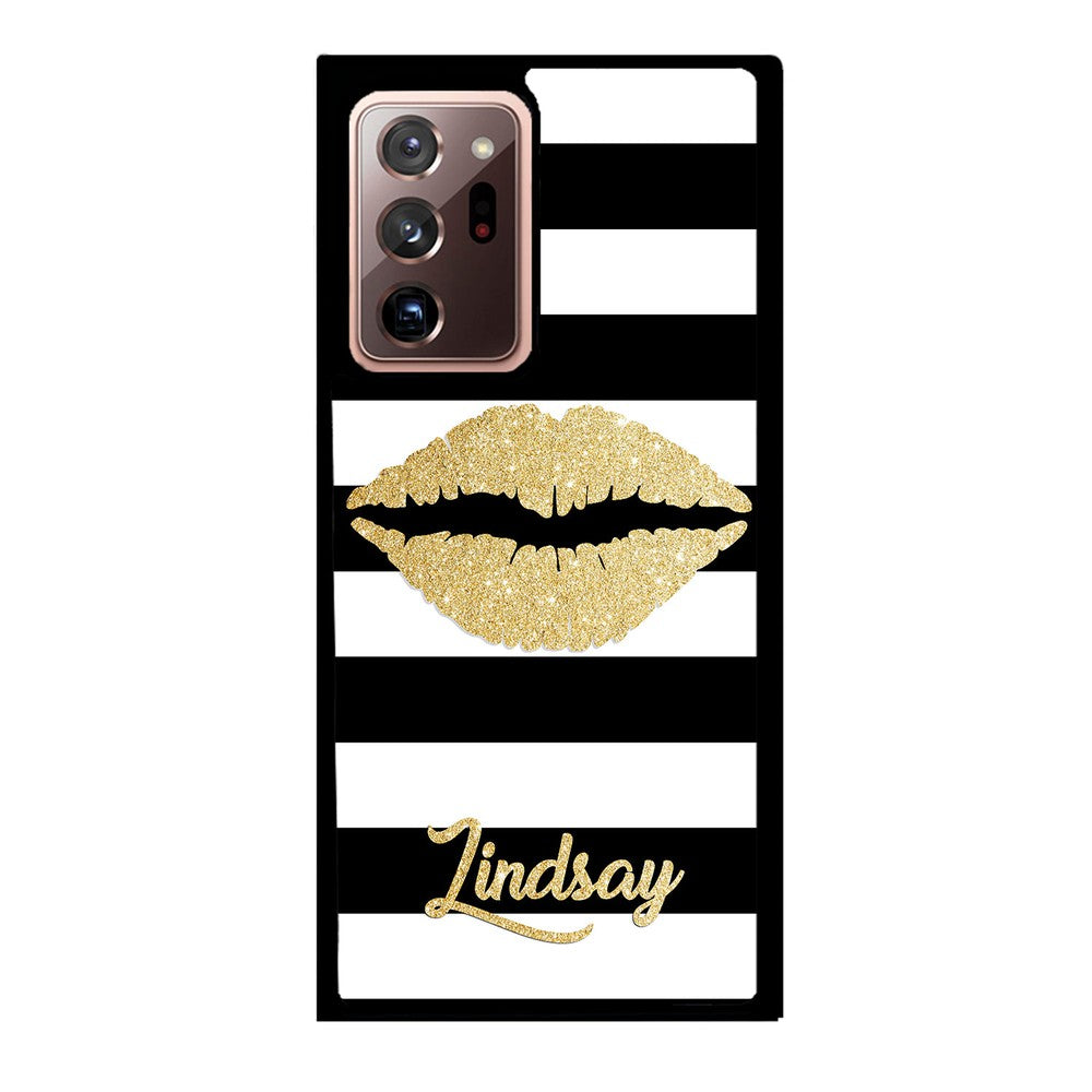 Black White Bars Gold Lips Personalized | Samsung Phone Case