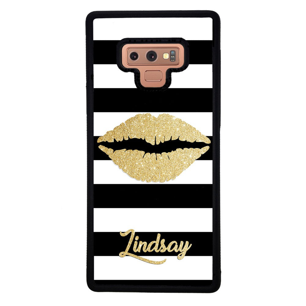 Black White Bars Gold Lips Personalized | Samsung Phone Case