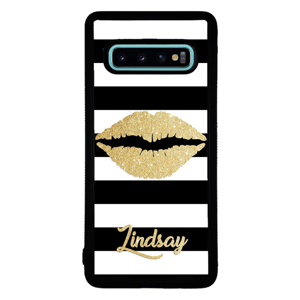 Black White Bars Gold Lips Personalized | Samsung Phone Case