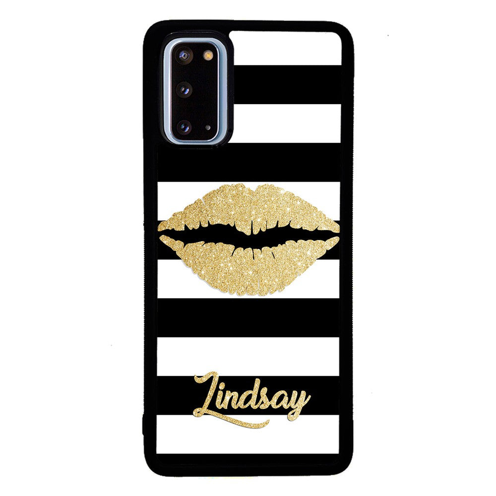 Black White Bars Gold Lips Personalized | Samsung Phone Case