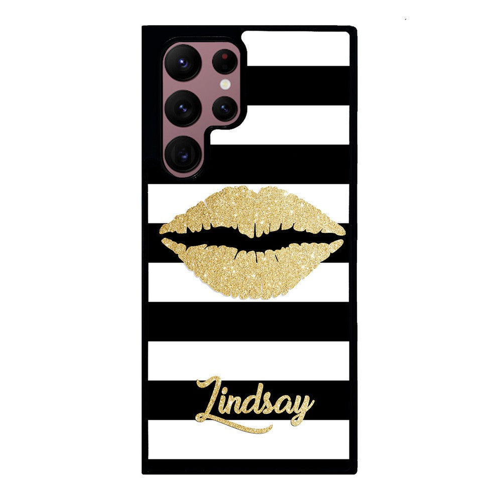 Black White Bars Gold Lips Personalized | Samsung Phone Case