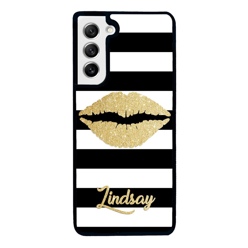 Black White Bars Gold Lips Personalized | Samsung Phone Case