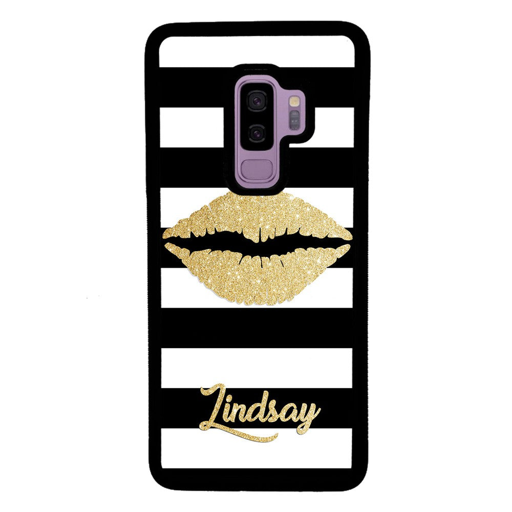 Black White Bars Gold Lips Personalized | Samsung Phone Case