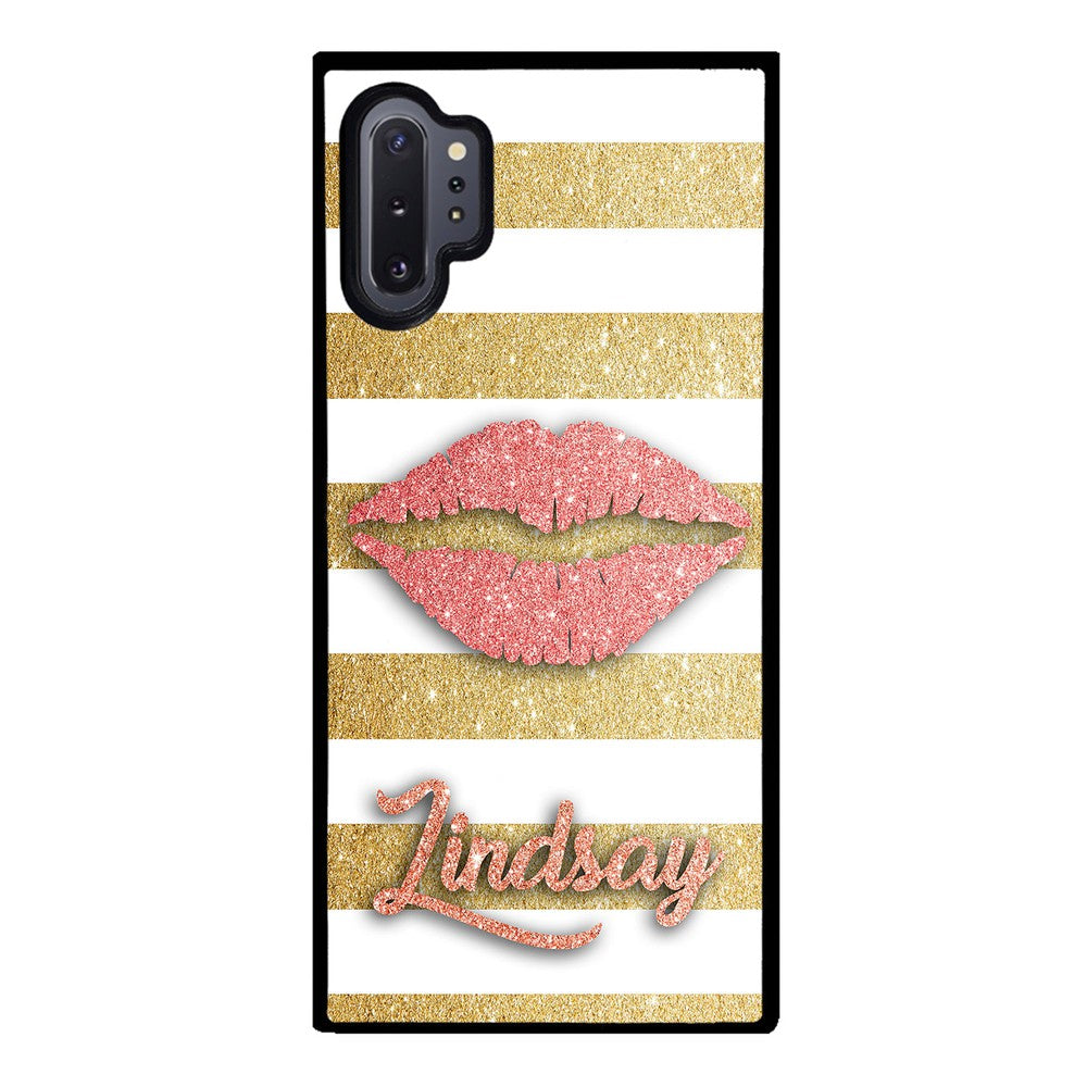 Red Glitter Lips Gold Bars Personalized | Samsung Phone Case