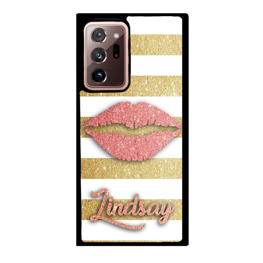 Red Glitter Lips Gold Bars Personalized | Samsung Phone Case