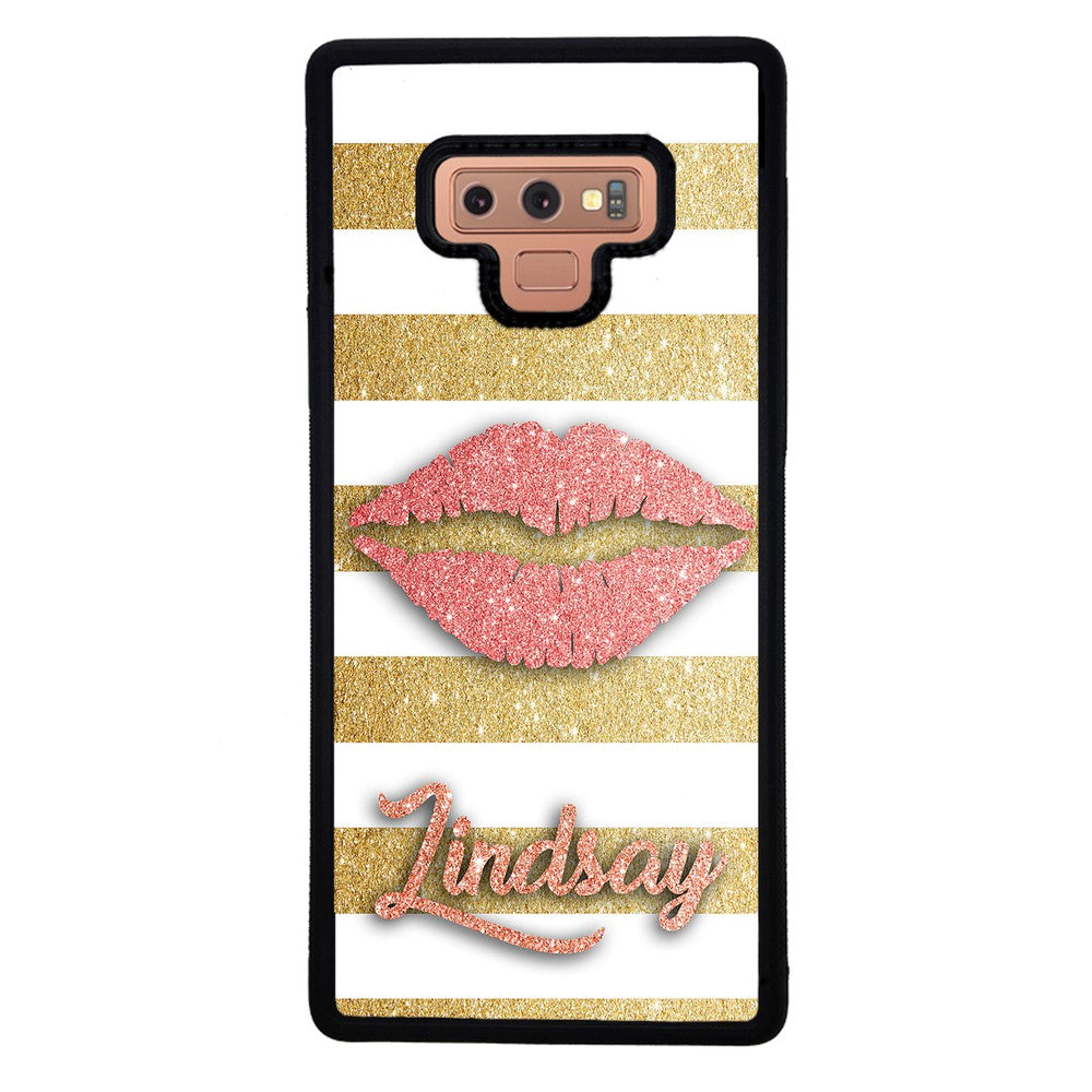 Red Glitter Lips Gold Bars Personalized | Samsung Phone Case