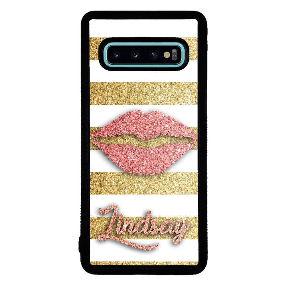 Red Glitter Lips Gold Bars Personalized | Samsung Phone Case