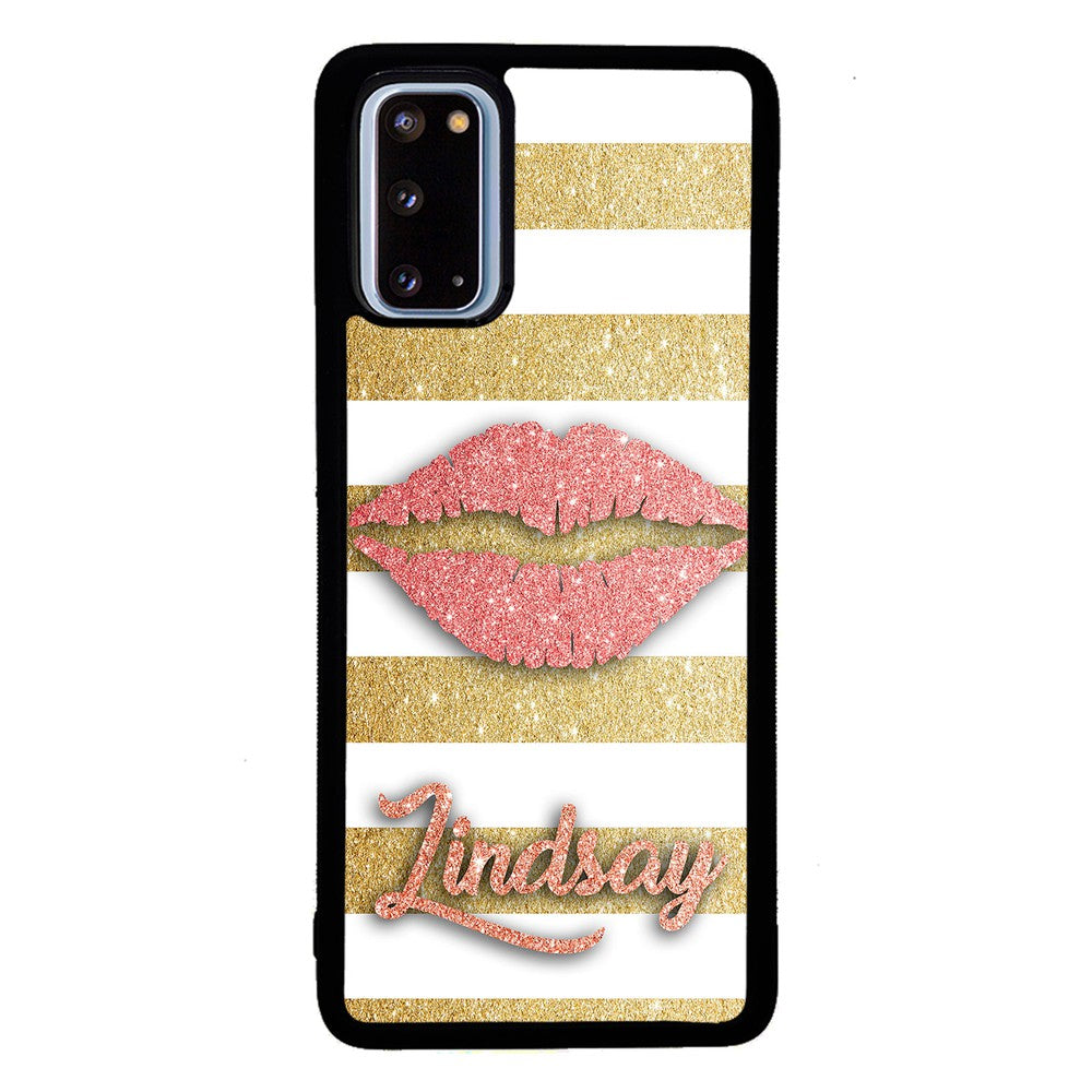 Red Glitter Lips Gold Bars Personalized | Samsung Phone Case