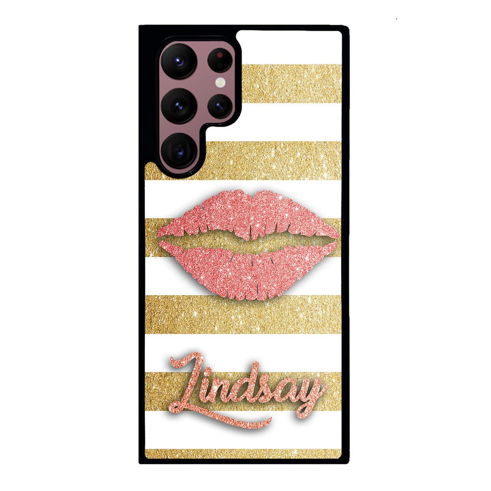 Red Glitter Lips Gold Bars Personalized | Samsung Phone Case