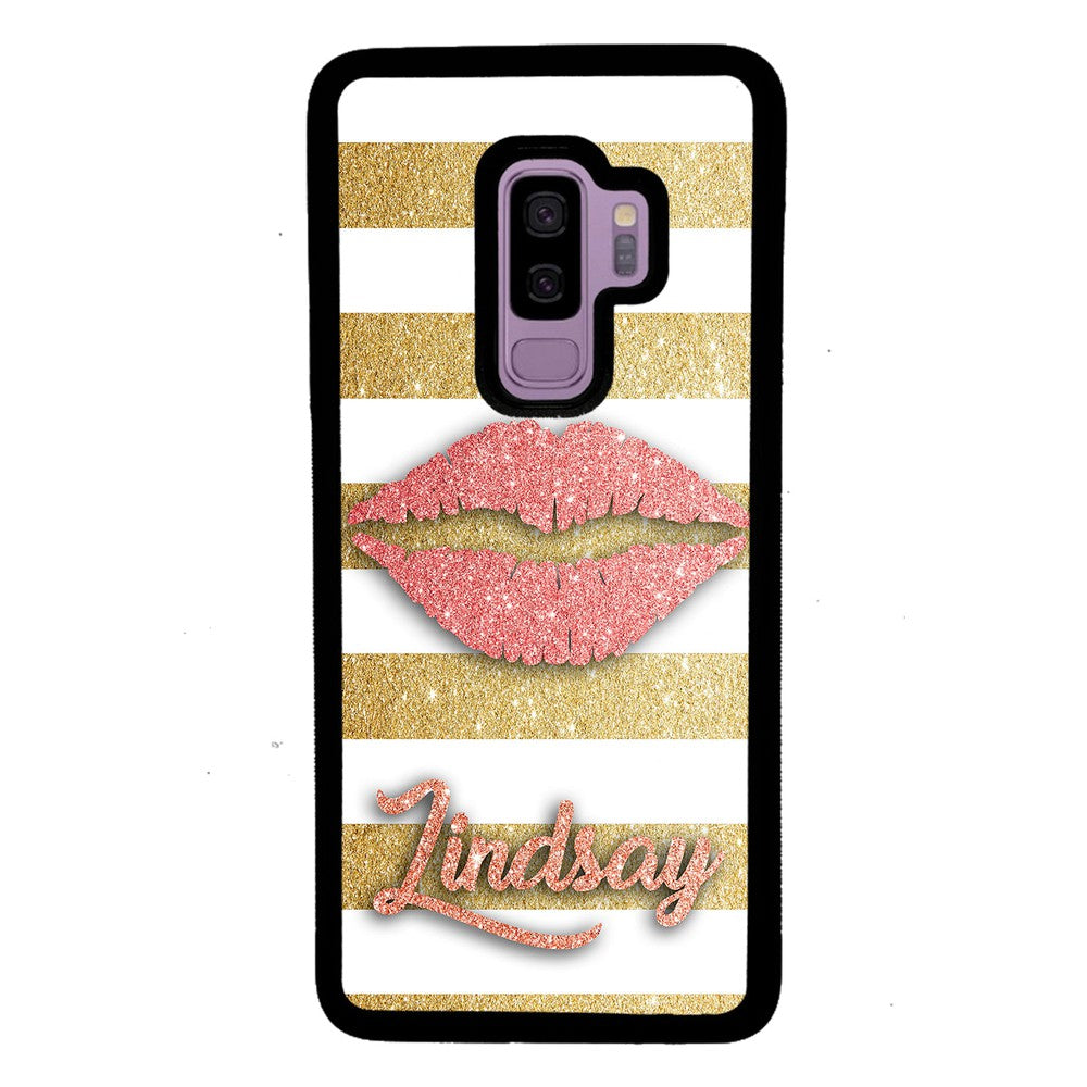 Red Glitter Lips Gold Bars Personalized | Samsung Phone Case