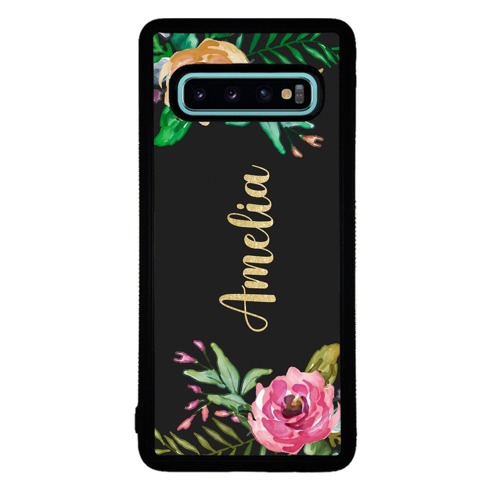 Vintage Flowers Golden Personalization | Samsung Phone Case