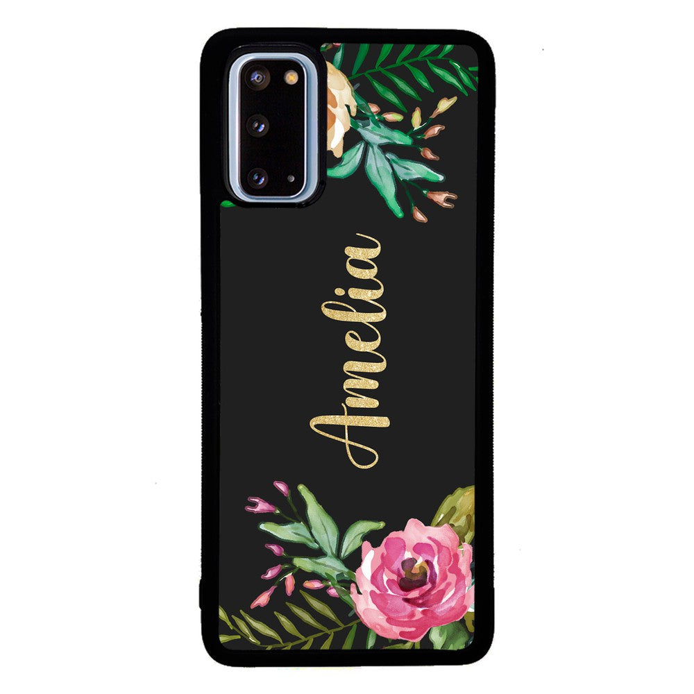 Vintage Flowers Golden Personalization | Samsung Phone Case