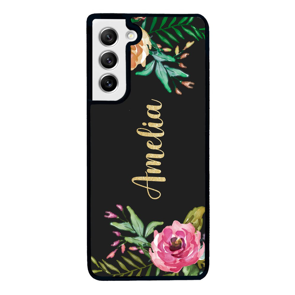 Vintage Flowers Golden Personalization | Samsung Phone Case