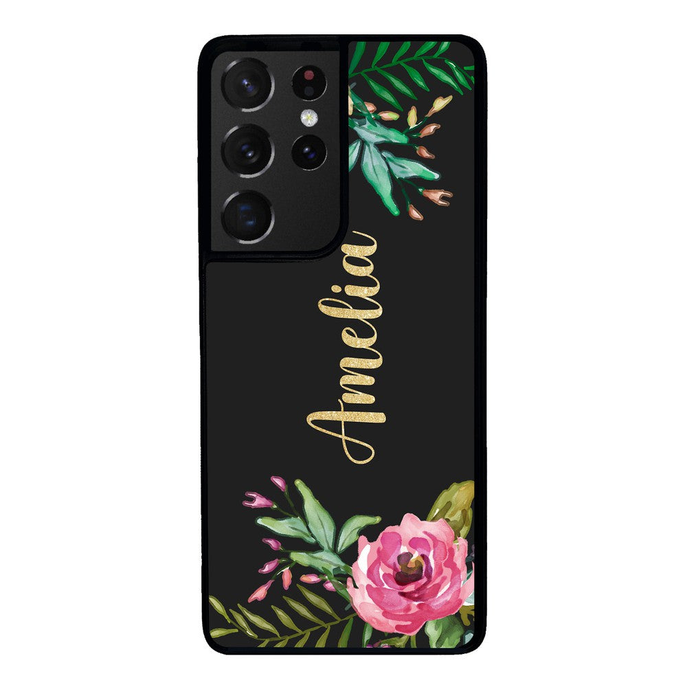 Vintage Flowers Golden Personalization | Samsung Phone Case