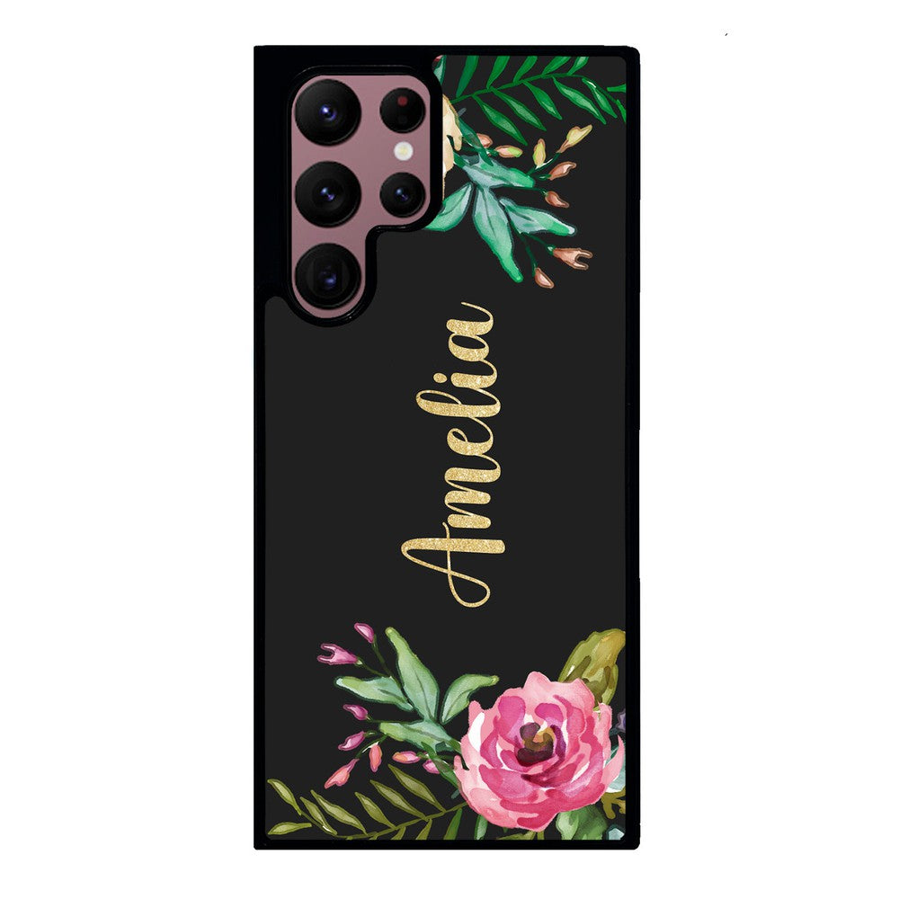 Vintage Flowers Golden Personalization | Samsung Phone Case