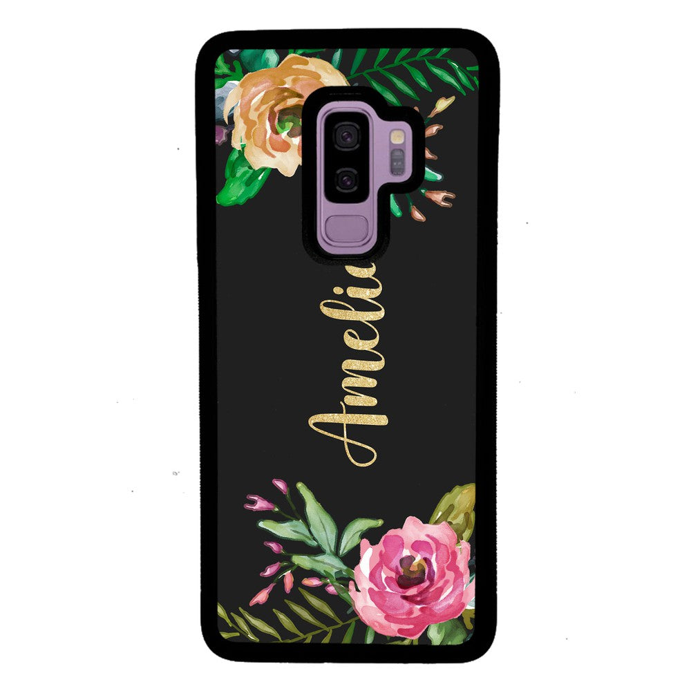 Vintage Flowers Golden Personalization | Samsung Phone Case