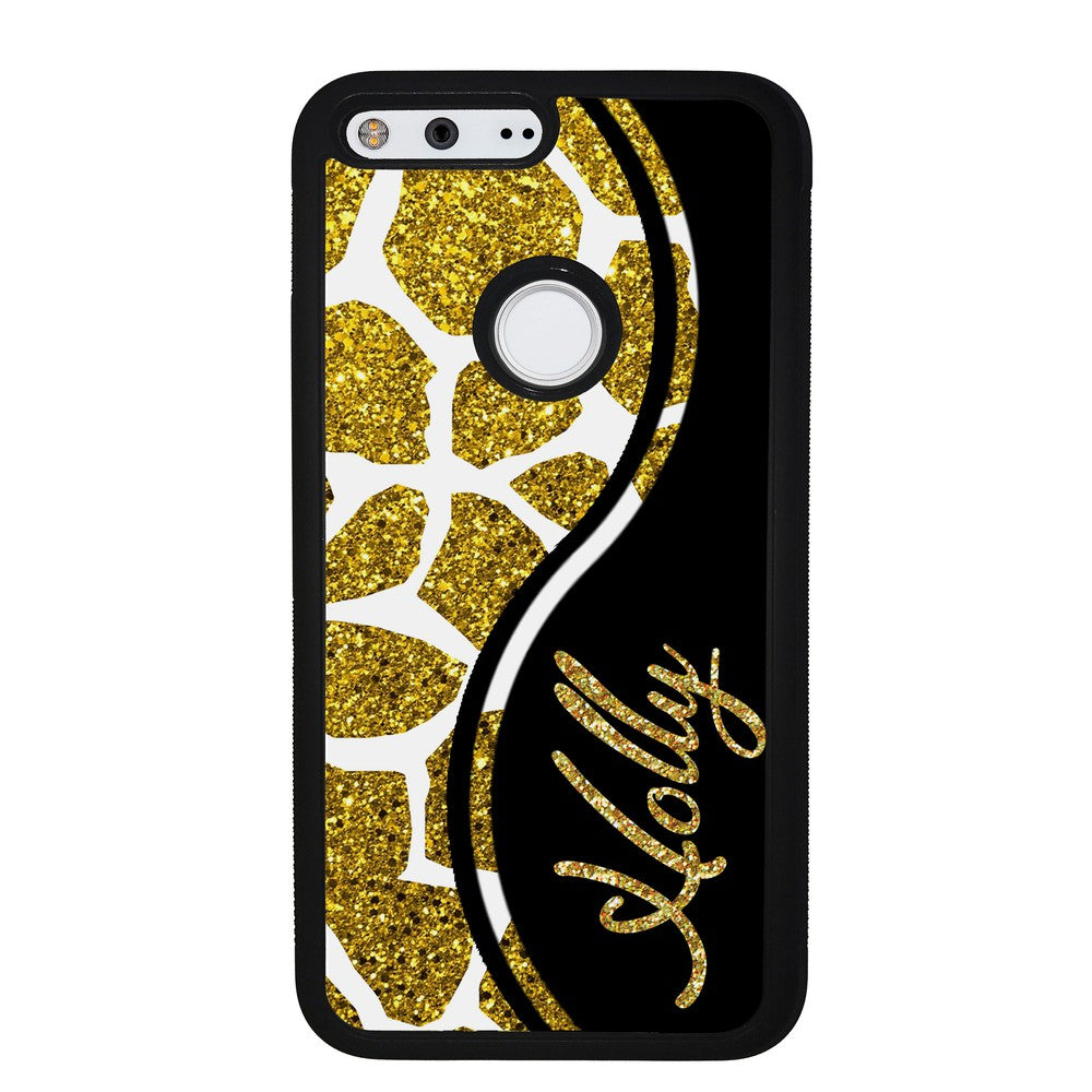 Gold Glitter Giraffe Curvy Personalized | Google Phone Case