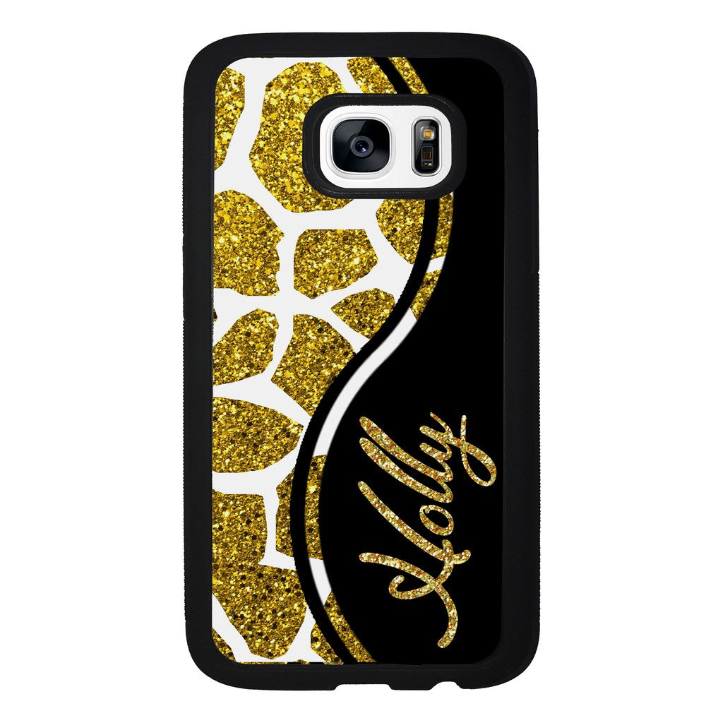 Gold Glitter Giraffe Curvy Personalized | Samsung Phone Case
