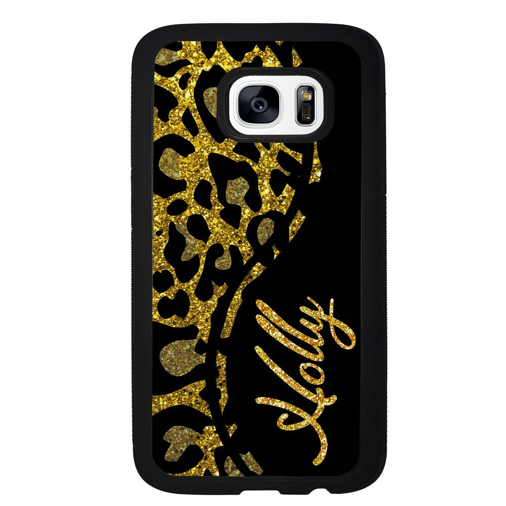 Gold Glitter Leopard Curvy Personalized | Samsung Phone Case