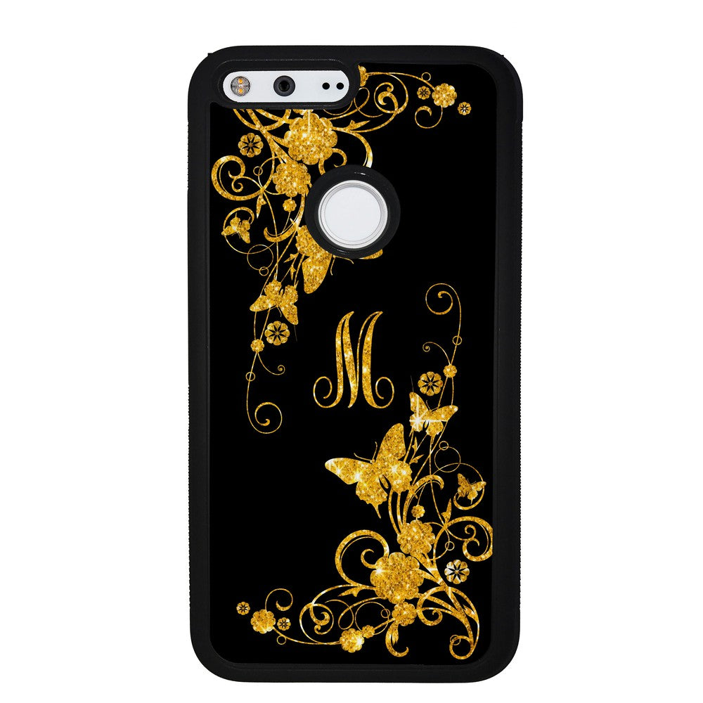 Golden Butterfly Vines Initial | Google Phone Case