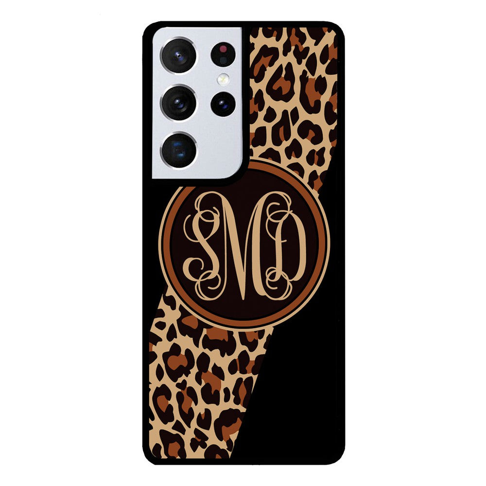 Leopard Animal Skin Script Monogram | Samsung Phone Case