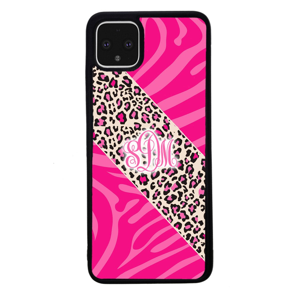 Pink Leopard and Zebra Animal Skin Monogram | Google Phone Case
