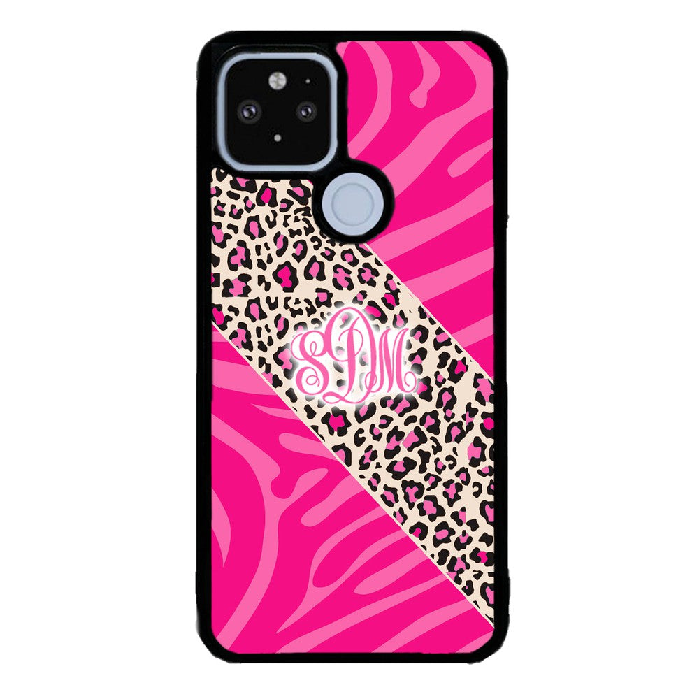 Pink Leopard and Zebra Animal Skin Monogram | Google Phone Case