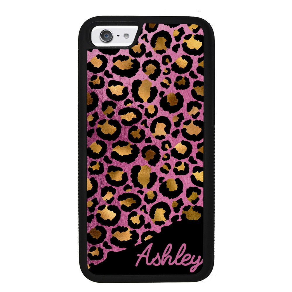 Leopard Skin Pink and Gold Foil Personalized | Apple iPhone Case