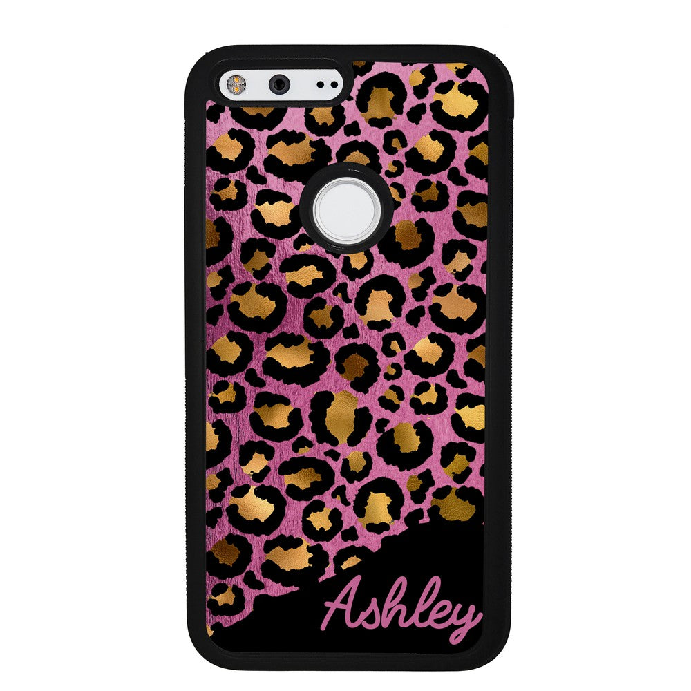 Leopard Skin Pink and Gold Foil Personalized | Google Phone Case