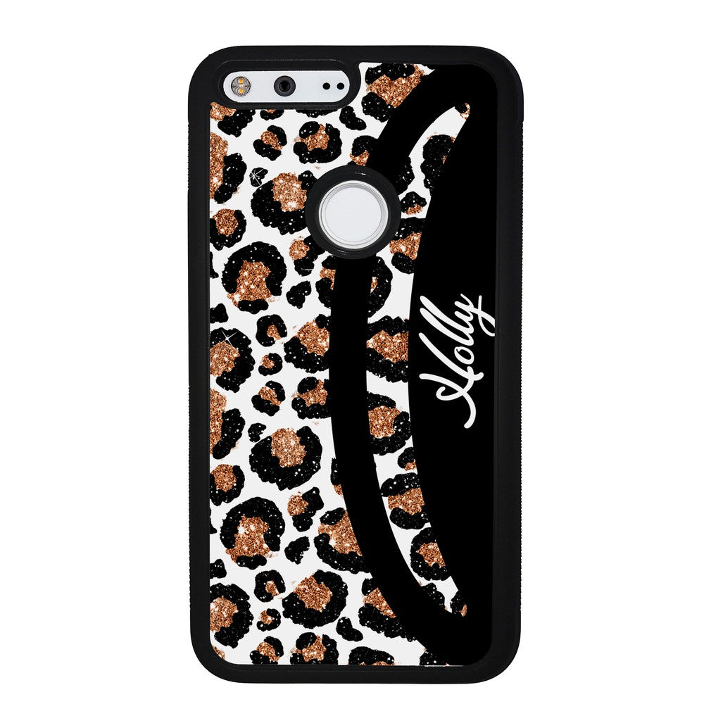 Leopard Moon Curve White and Gold Personalized | Google Phone Case