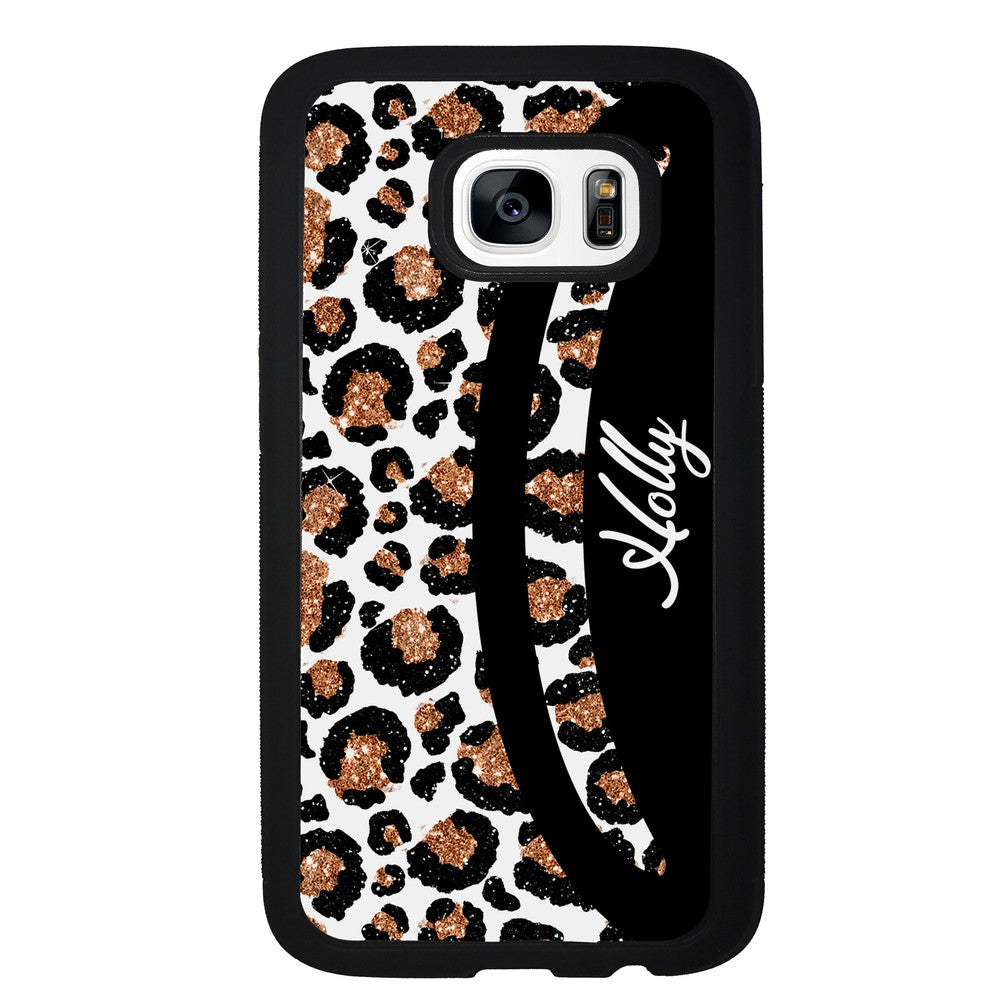 Leopard Moon Curve White and Gold Personalized | Samsung Phone Case