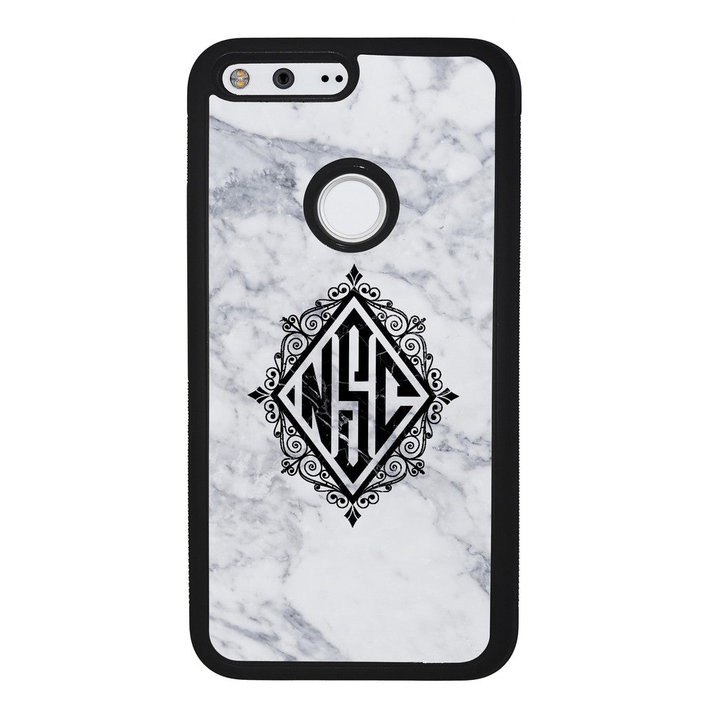 White Marble Diamond Monogram | Google Phone Case